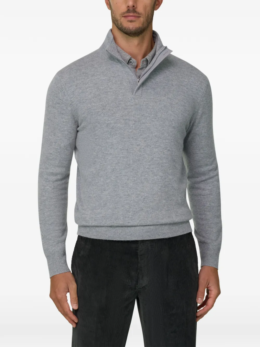 Boggi Milano roll neck jumper quarter-zip wool cashmere mélange Grijs