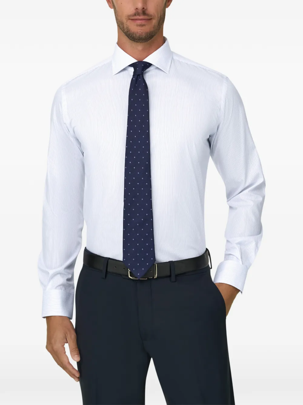 Boggi Milano shirt in striped cotton dobby regular fit Wit