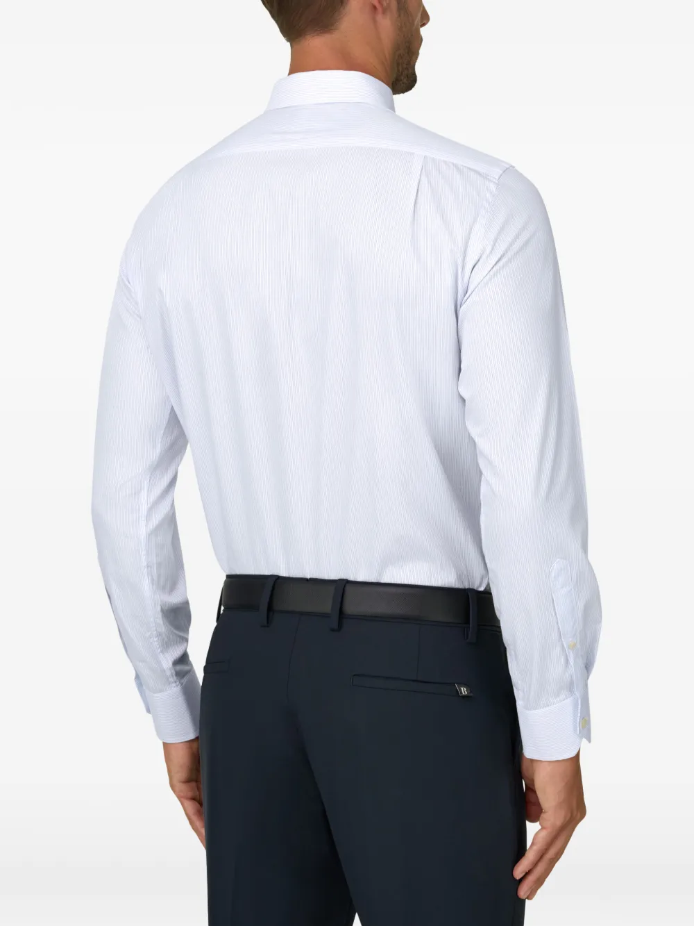 Boggi Milano shirt in striped cotton dobby regular fit Wit