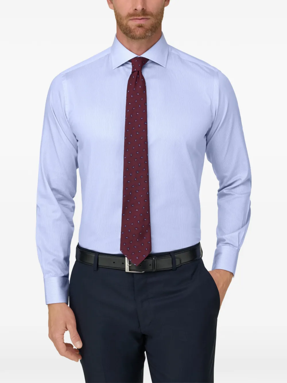 Boggi Milano striped cotton twill shirt slim fit Blauw