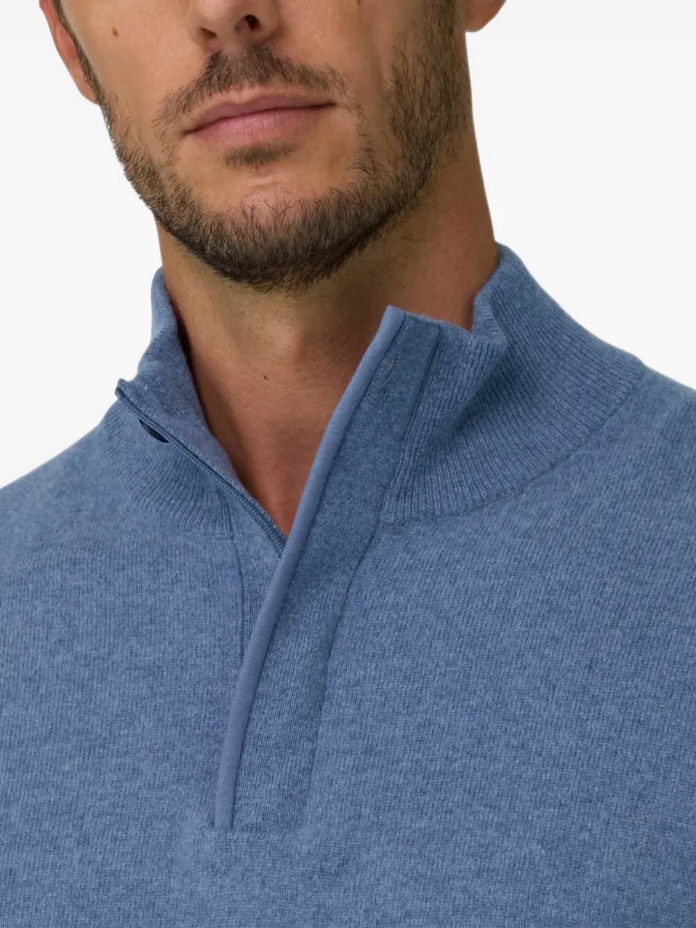 Boggi Milano roll-neck jumper quarter-zip wool cashmere mélange Blauw