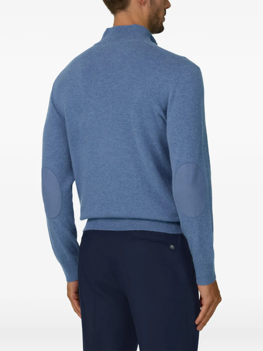 Boggi Milano roll-neck jumper quarter-zip wool cashmere mélange Blauw