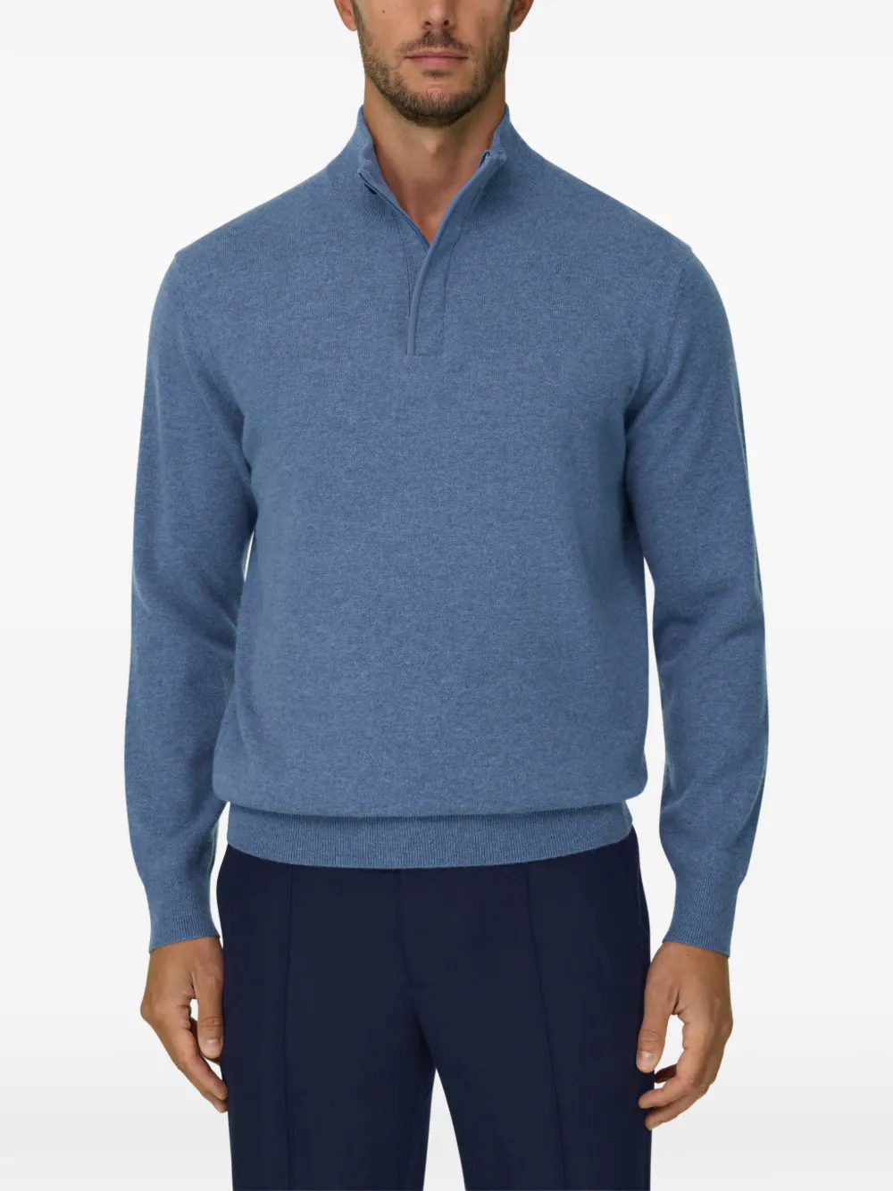 Boggi Milano roll-neck jumper quarter-zip wool cashmere mélange Blauw