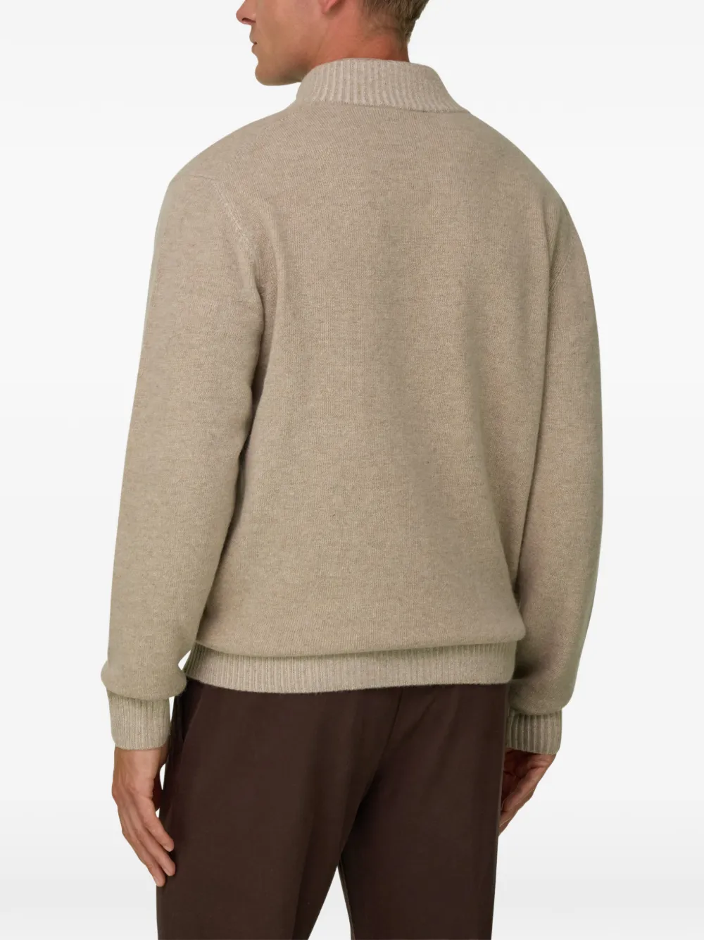 Boggi Milano roll-neck jumper full-zip cashmere blend plated Beige