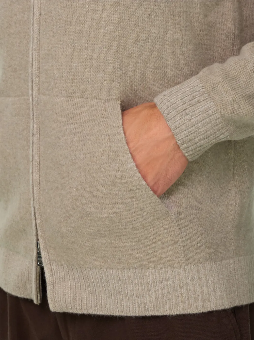 Boggi Milano roll-neck jumper full-zip cashmere blend plated Beige