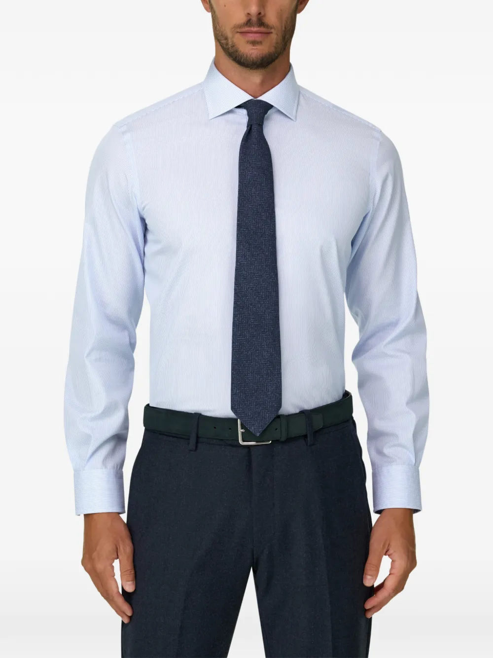 Boggi Milano striped non-iron cotton slim fit shirt Blauw