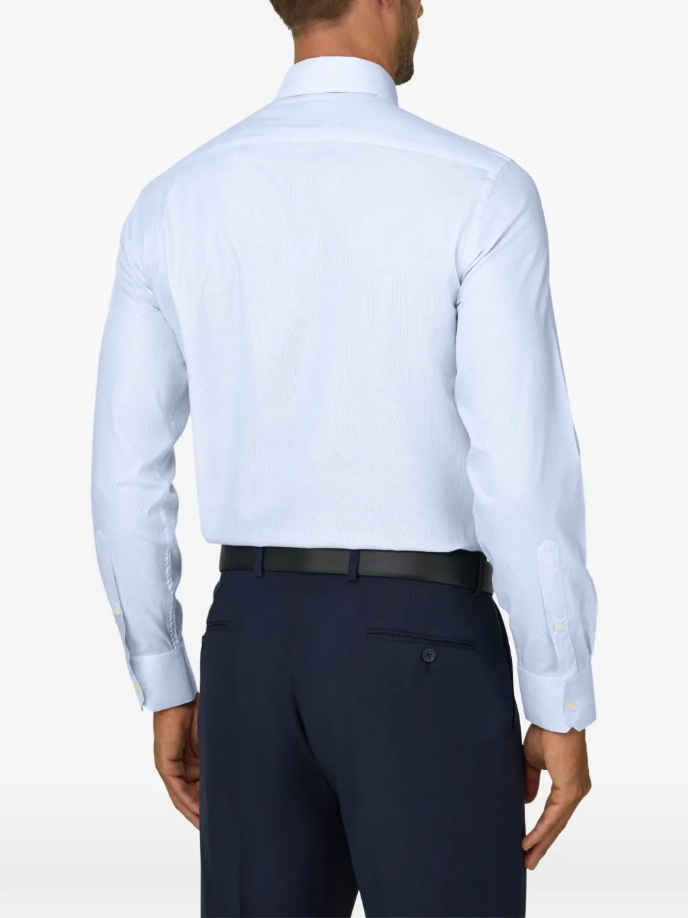 Boggi Milano shirt slim fit striped cotton dobby Blauw