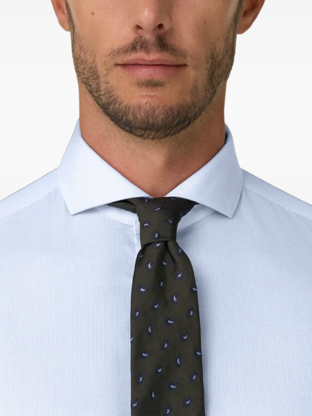 Boggi Milano shirt slim fit striped cotton dobby Blauw