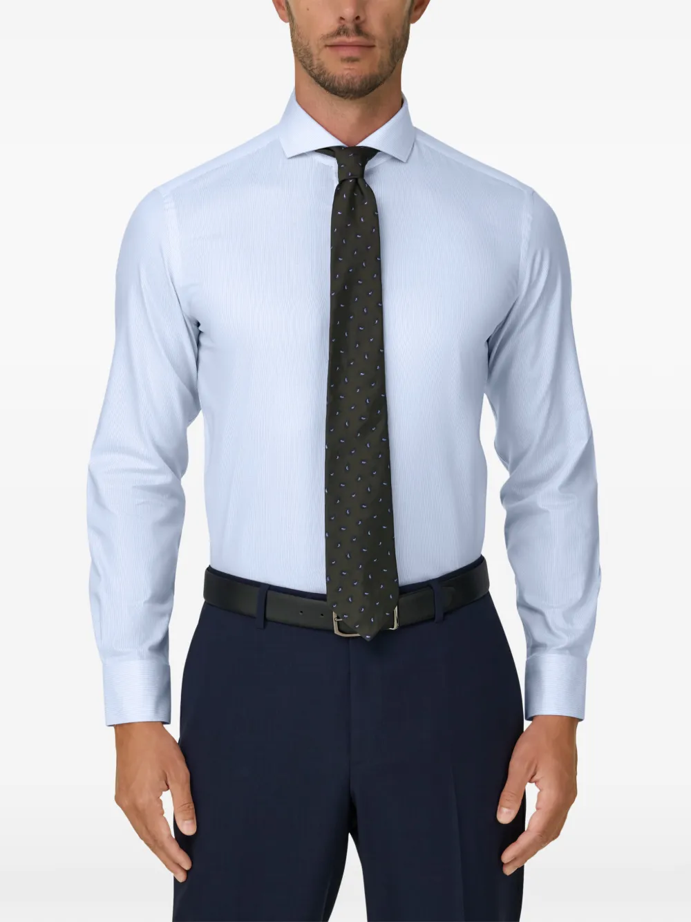 Boggi Milano shirt slim fit striped cotton dobby Blauw