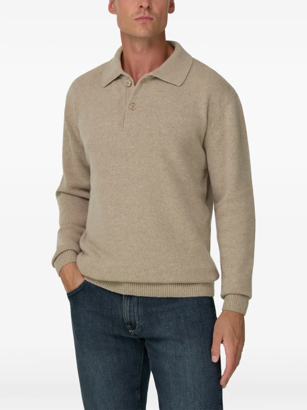 Boggi Milano knitted polo shirt in cashmere blend Beige