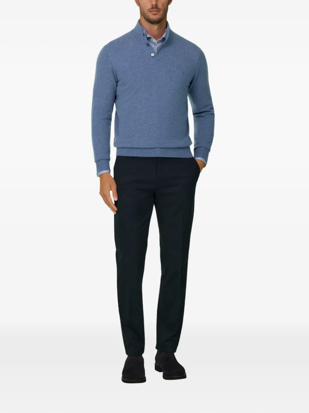 Boggi Milano roll-neck jumper buttons in wool cashmere Blauw