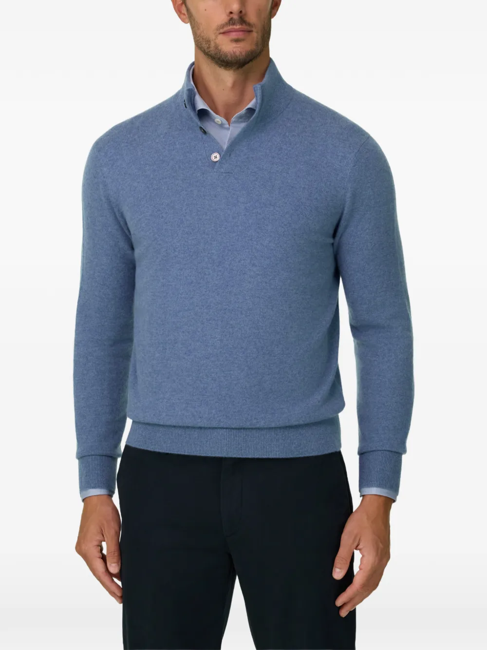 Boggi Milano roll-neck jumper buttons in wool cashmere Blauw