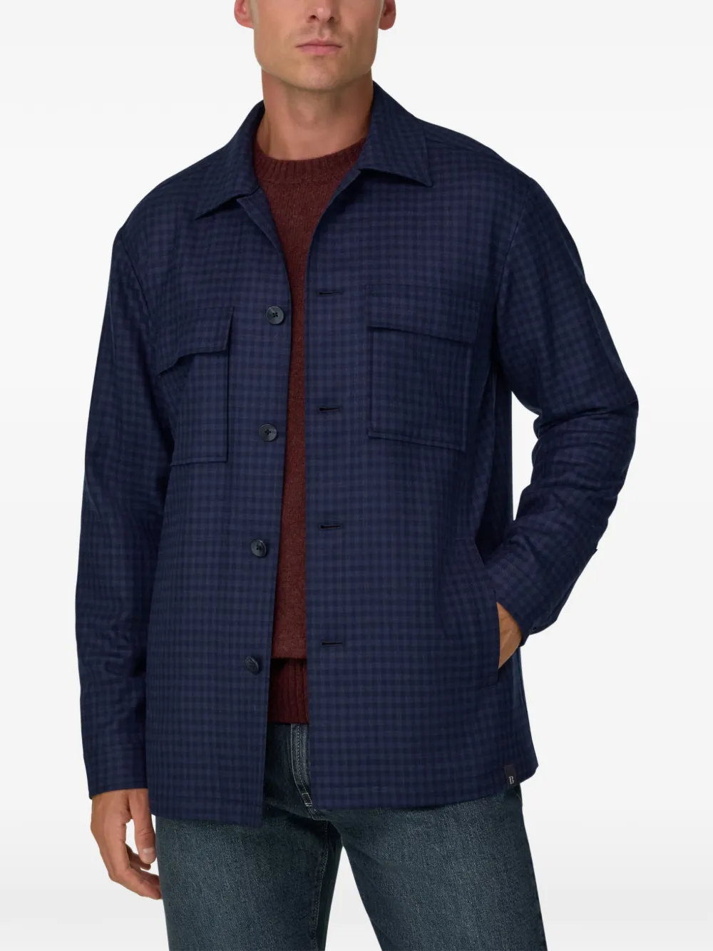 Boggi Milano shacket patterned wool Blauw