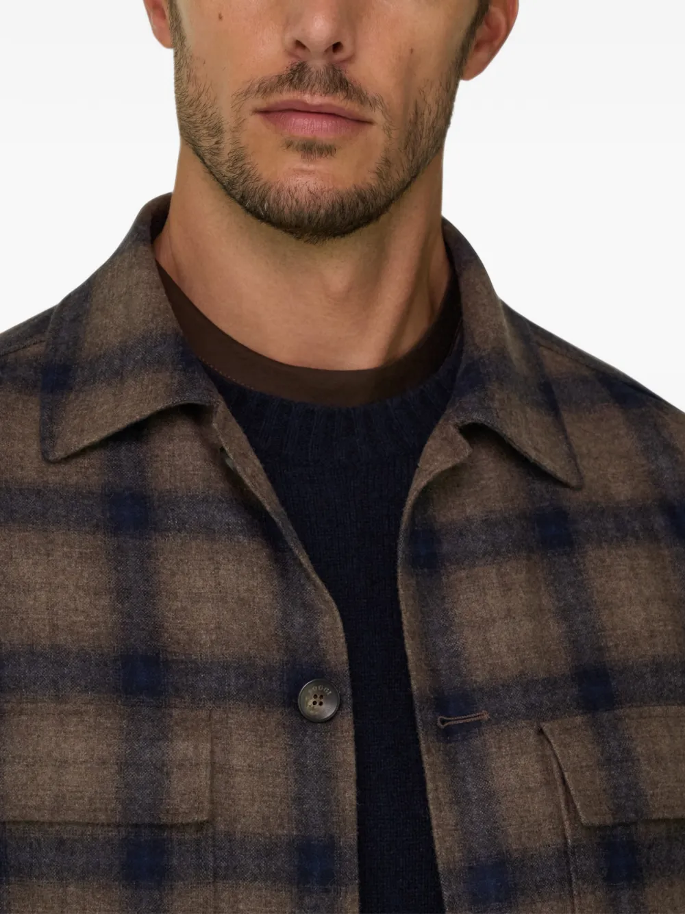 Boggi Milano shacket patterned wool Bruin