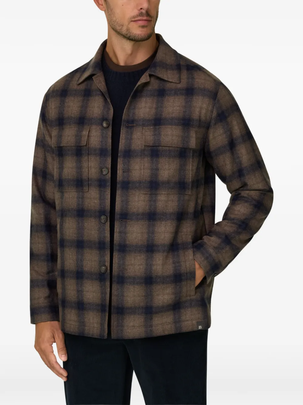 Boggi Milano shacket patterned wool Bruin