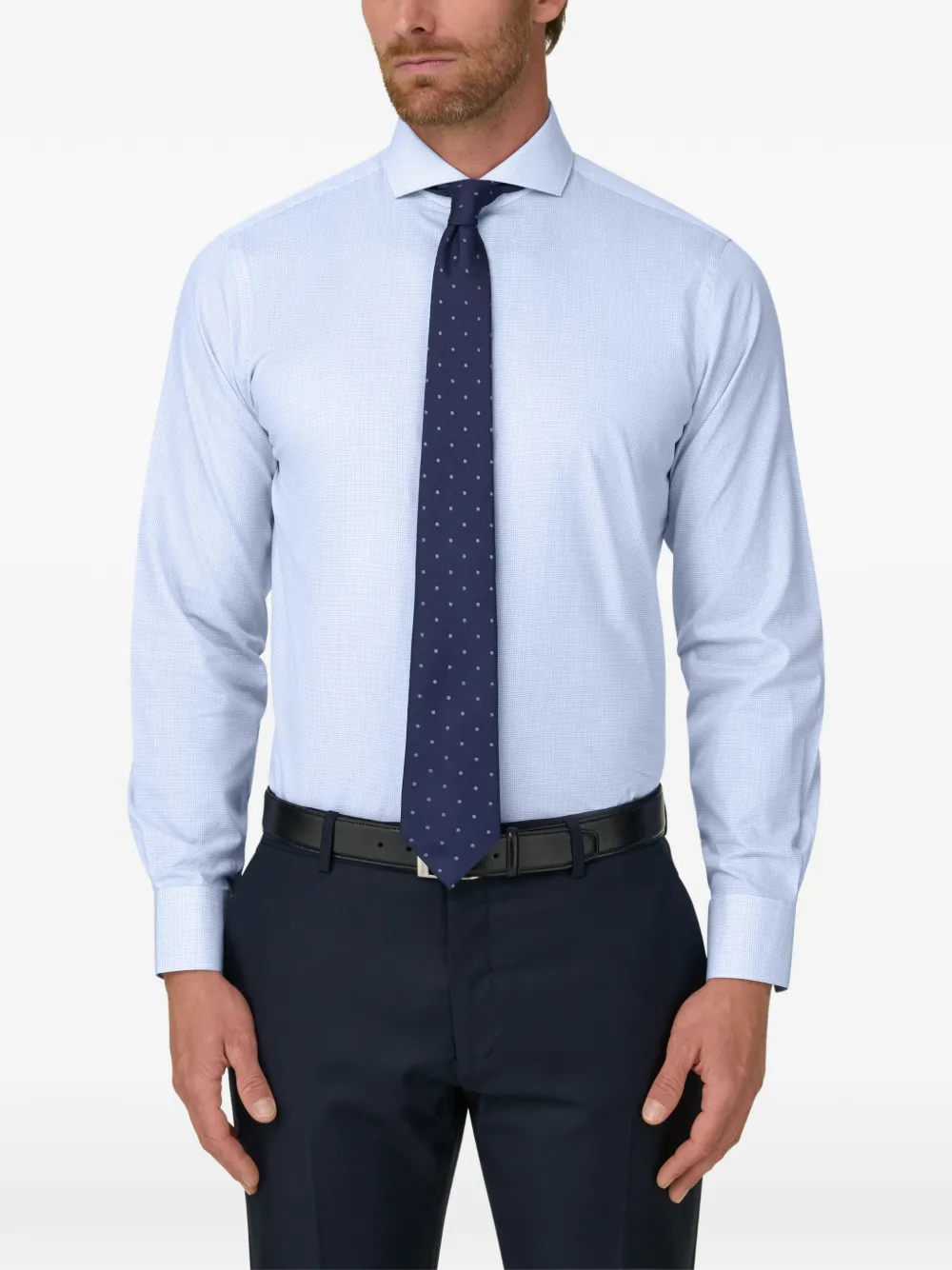 Boggi Milano shirt checked cotton poplin slim fit Blauw