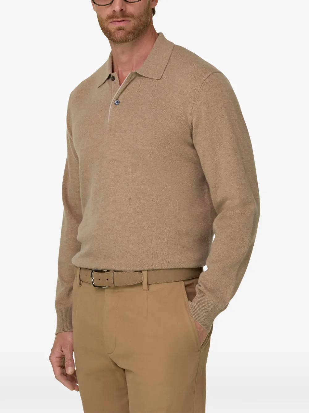 Boggi Milano knitted polo shirt in cashmere wool Beige