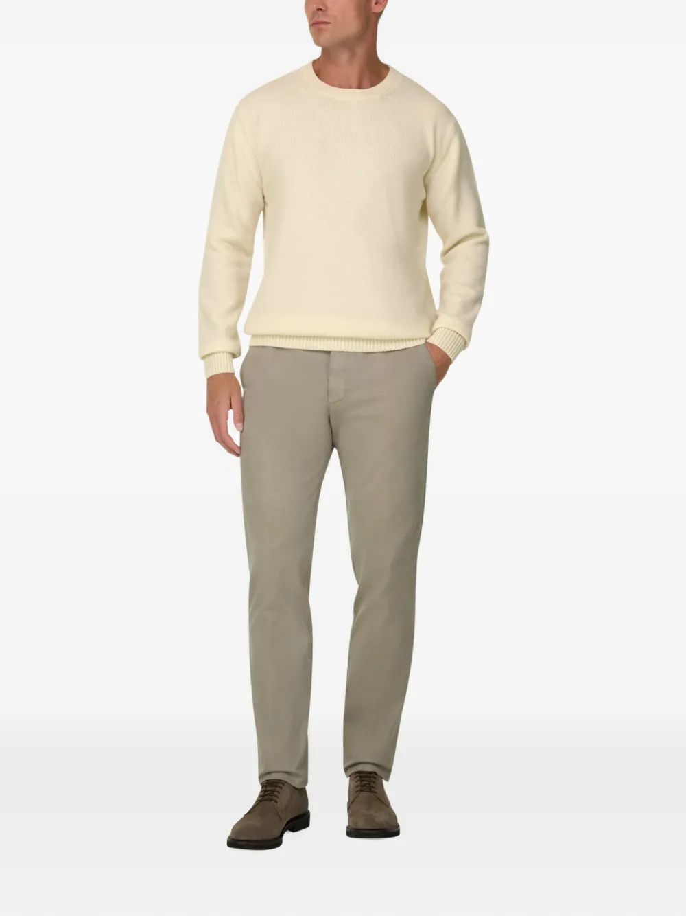 Boggi Milano crew neck jumper in wool blend Beige