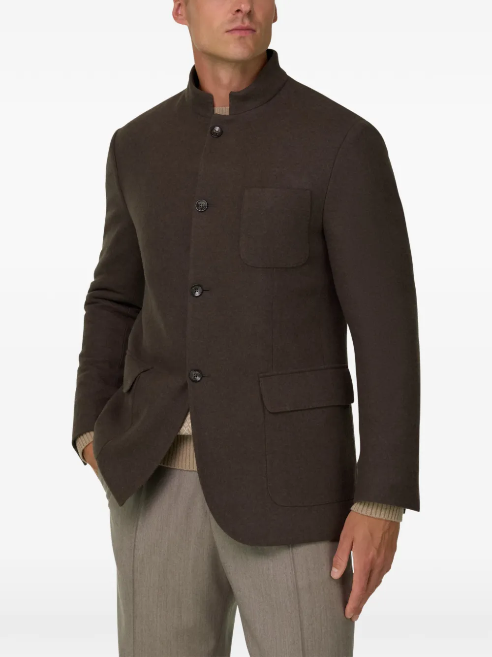 Boggi Milano blazer guru-collar padded wool cashmere Bruin