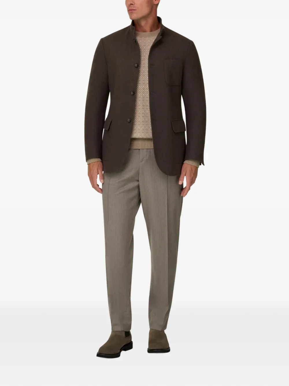 Boggi Milano blazer guru-collar padded wool cashmere Bruin