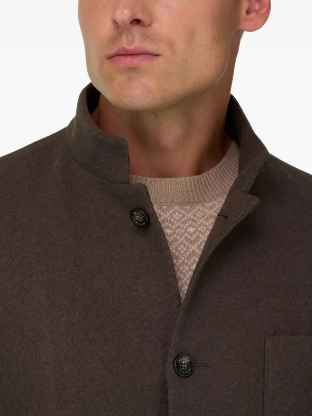 Boggi Milano blazer guru-collar padded wool cashmere Bruin