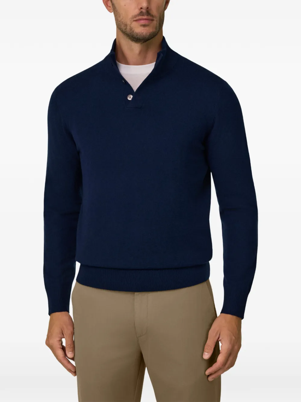 Boggi Milano roll-neck jumper buttons in wool cashmere Blauw