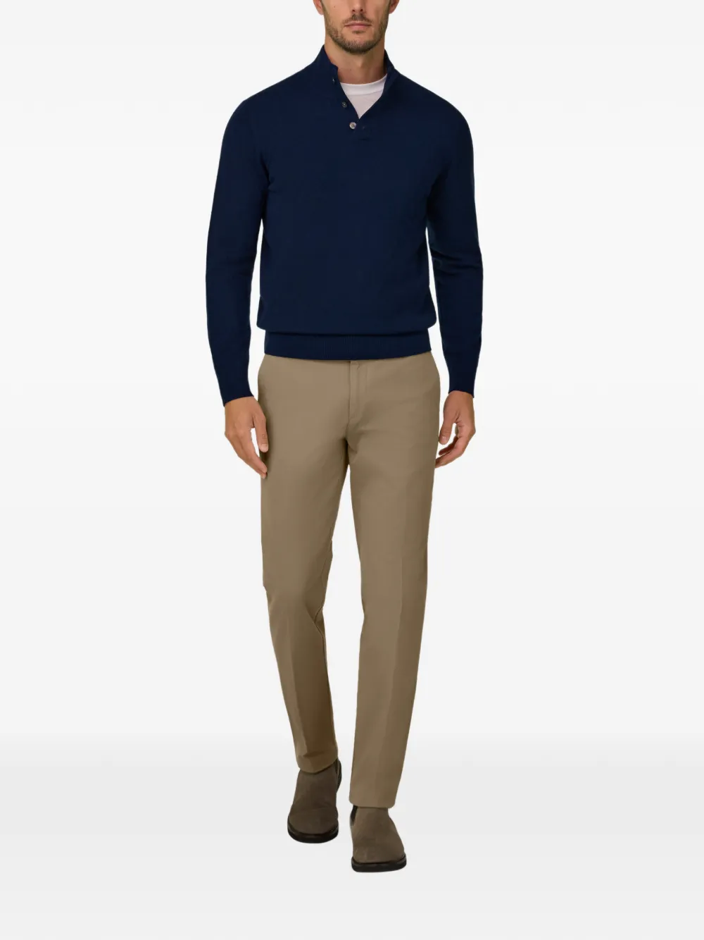 Boggi Milano roll-neck jumper buttons in wool cashmere Blauw