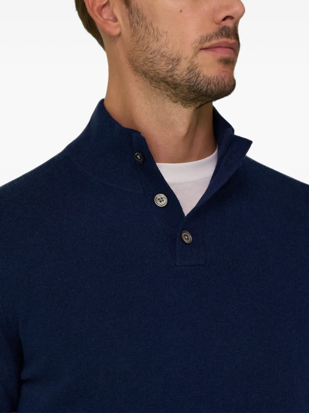 Boggi Milano roll-neck jumper buttons in wool cashmere Blauw