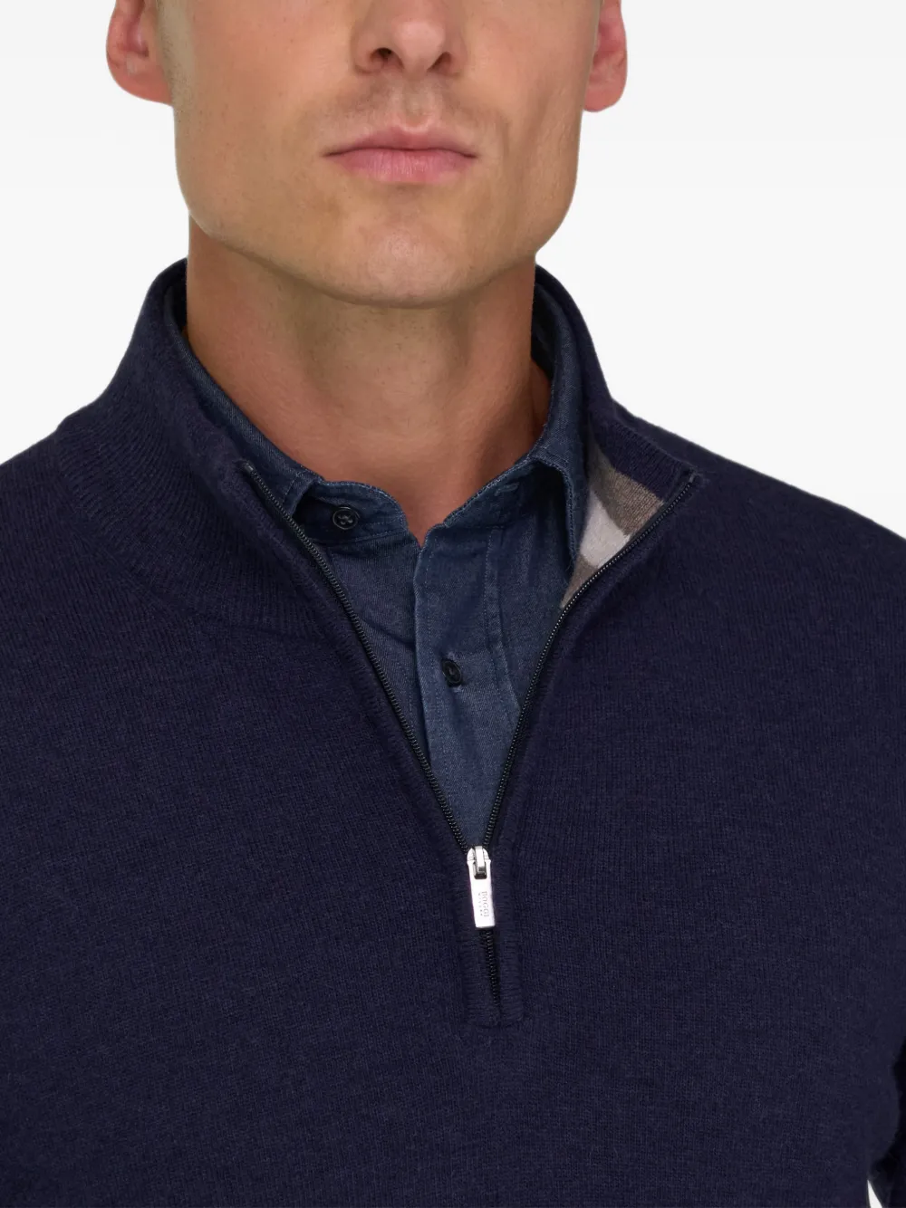 Boggi Milano quarter-zip jumper in cashmere blend Blauw