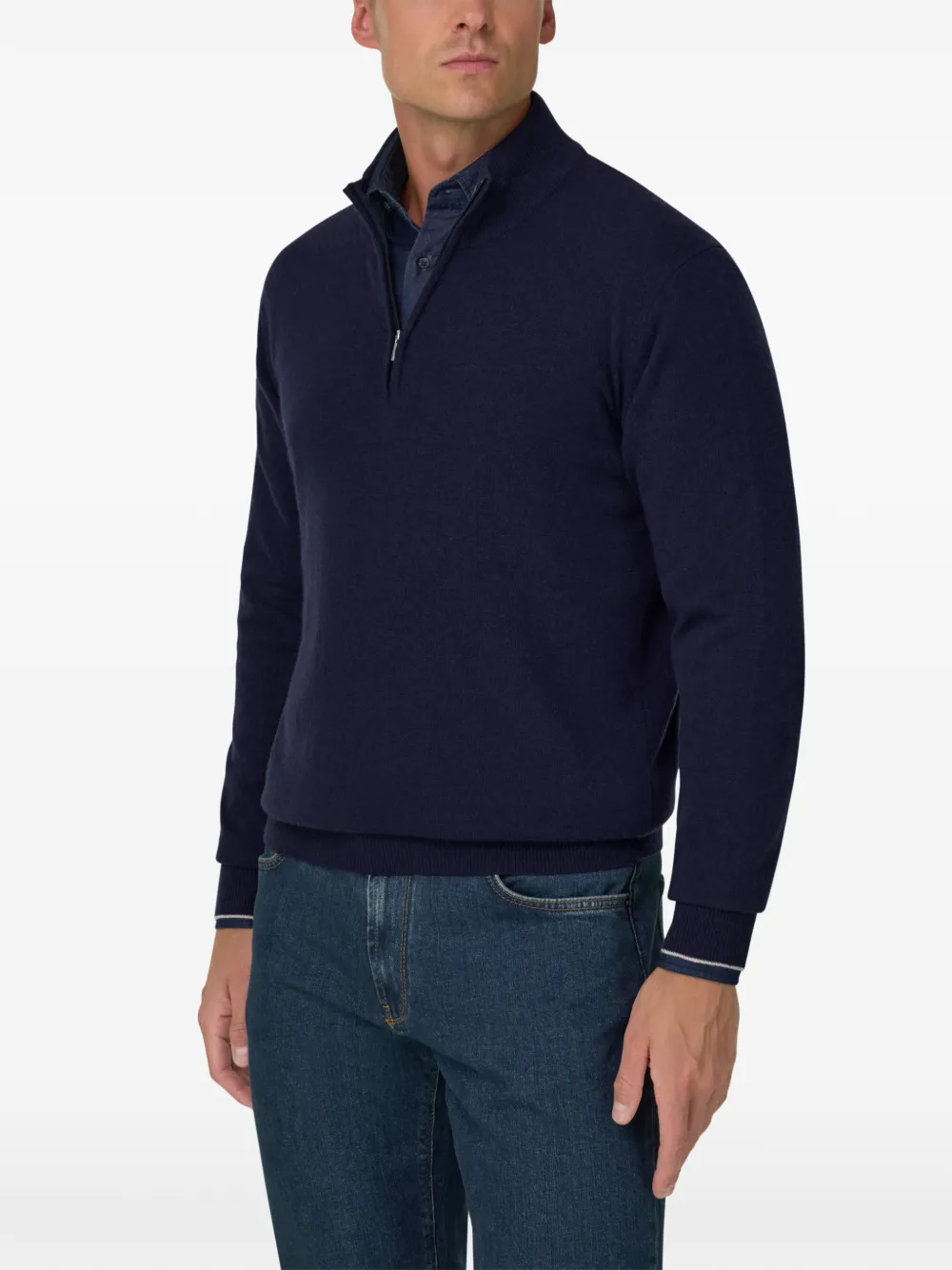 Boggi Milano quarter-zip jumper in cashmere blend Blauw