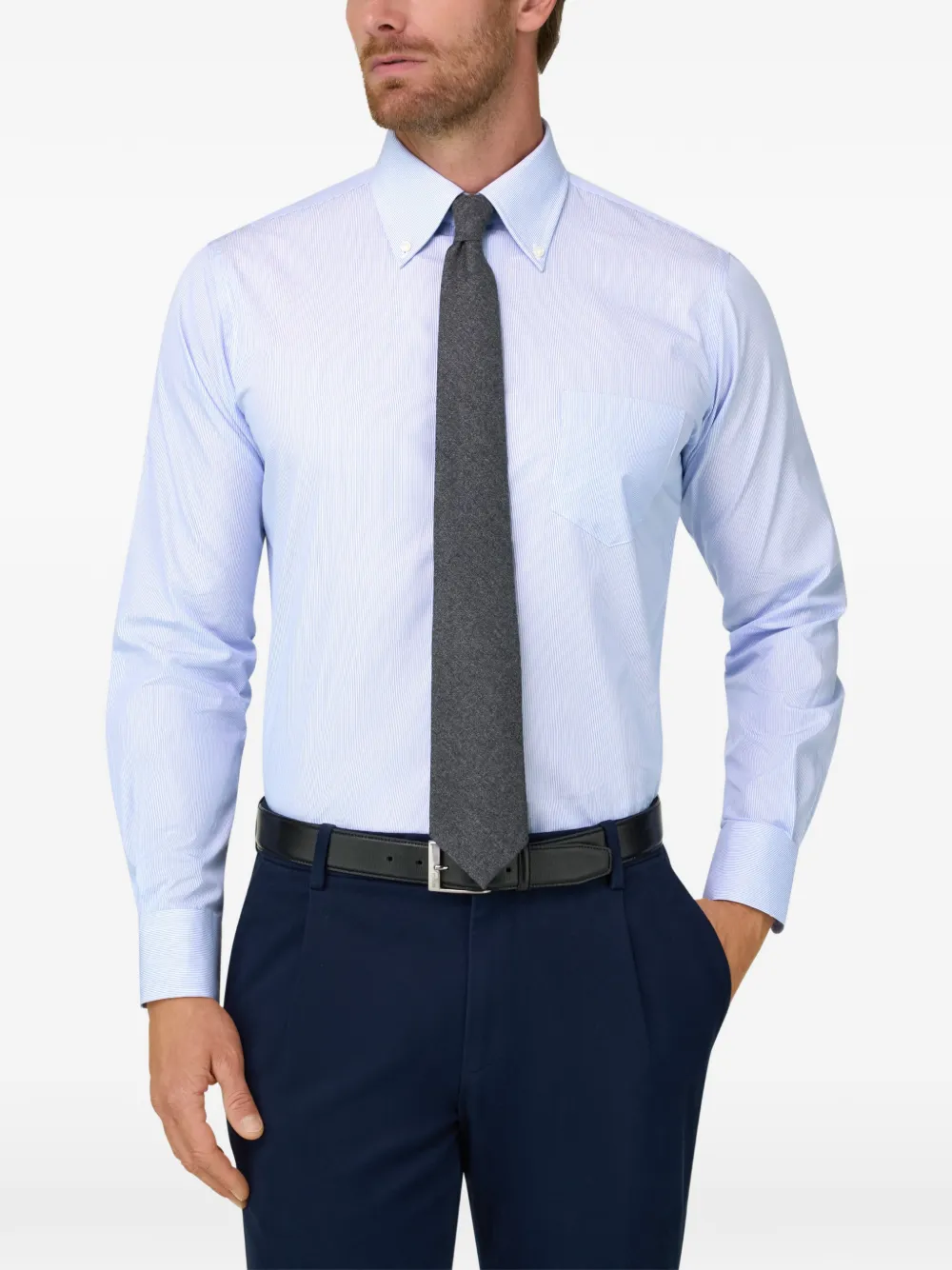 Boggi Milano shirt in striped cotton poplin regular fit Blauw