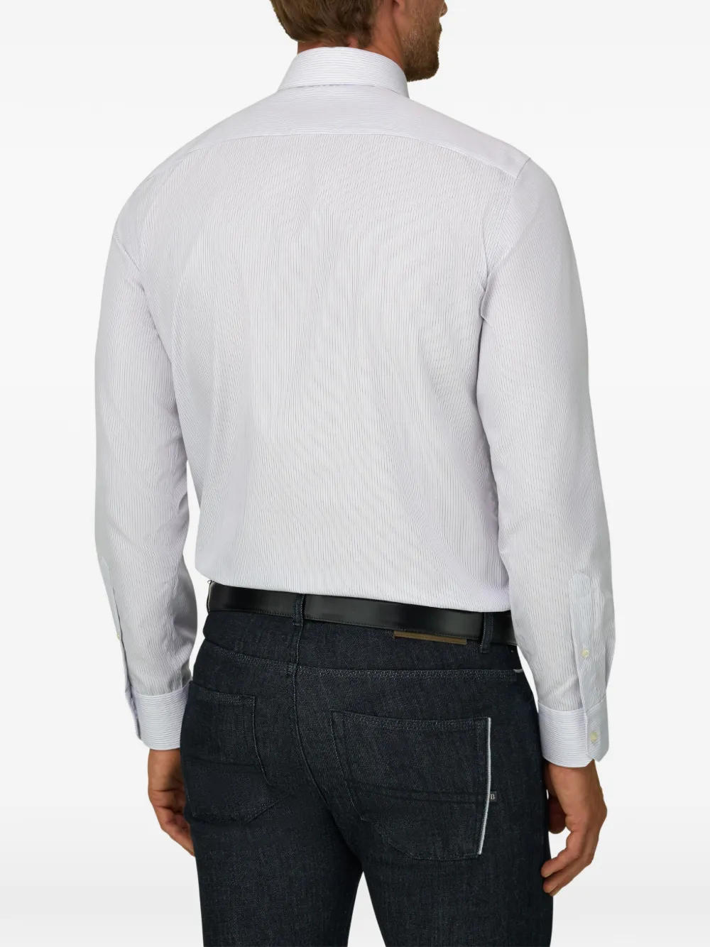 Boggi Milano striped non-iron cotton slim fit shirt Wit