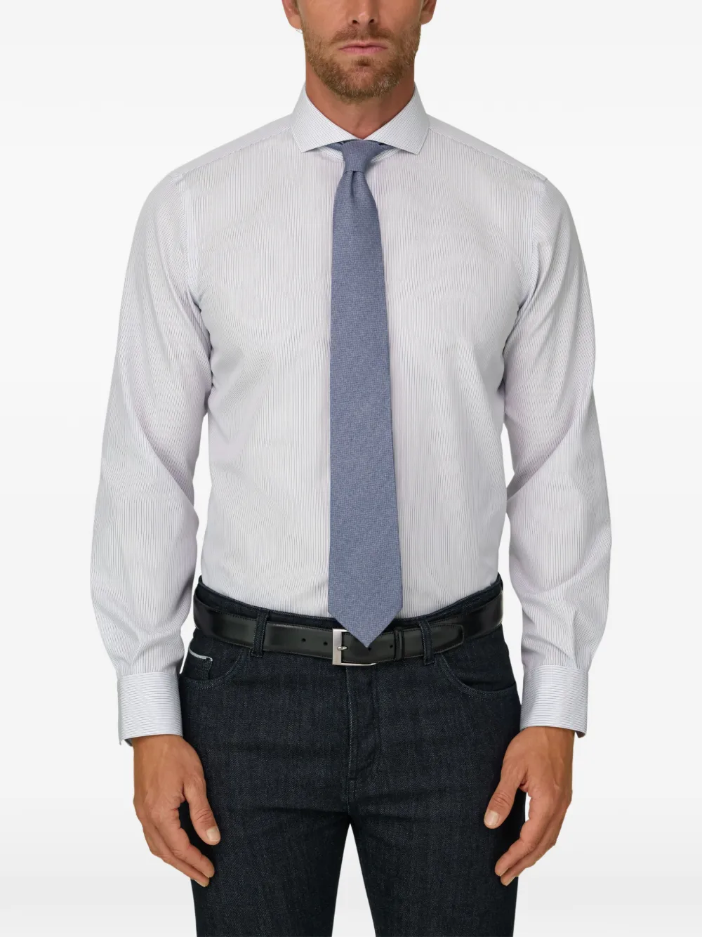Boggi Milano striped non-iron cotton slim fit shirt Wit