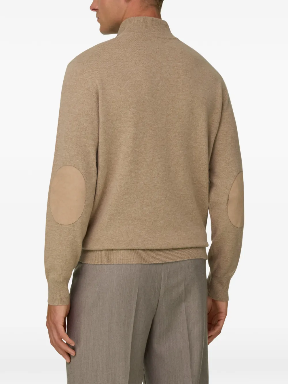 Boggi Milano roll-neck jumper quarter-zip wool cashmere mélange Beige