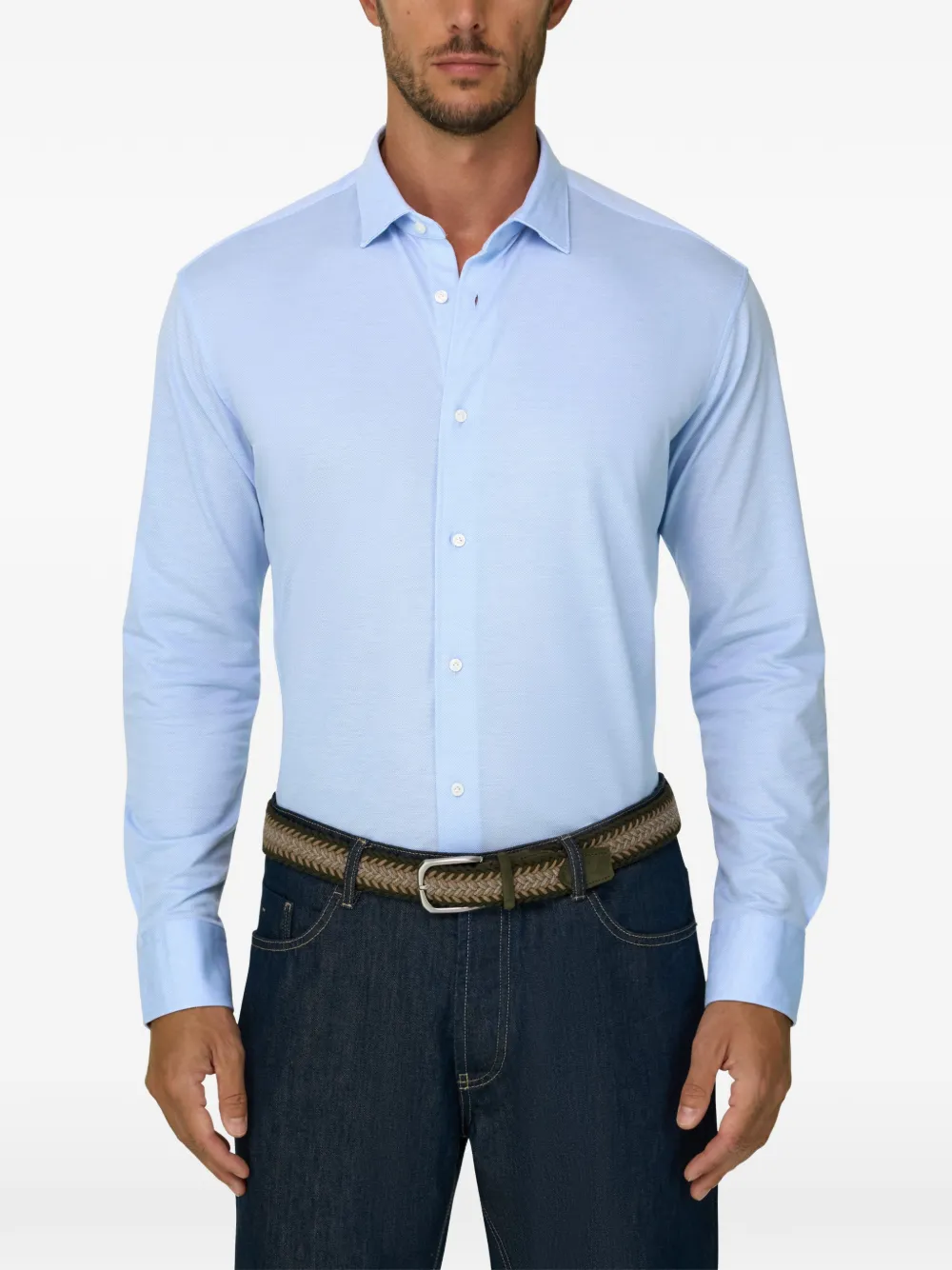 Boggi Milano polo shirt mouliné cotton regular-fit Blauw