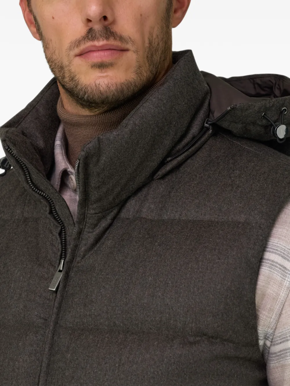 Boggi Milano gilet padded flannel with goose down and hood Bruin