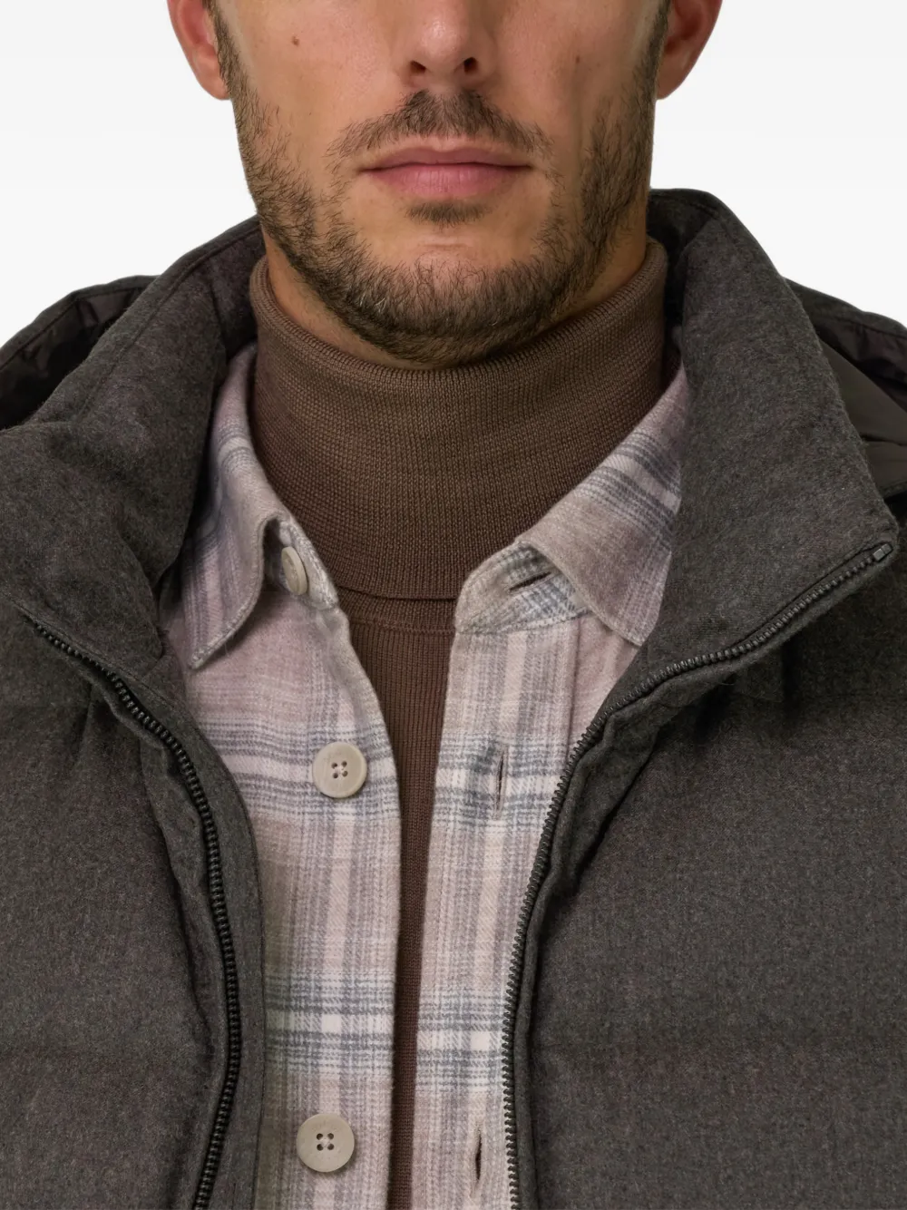 Boggi Milano gilet padded flannel with goose down and hood Bruin