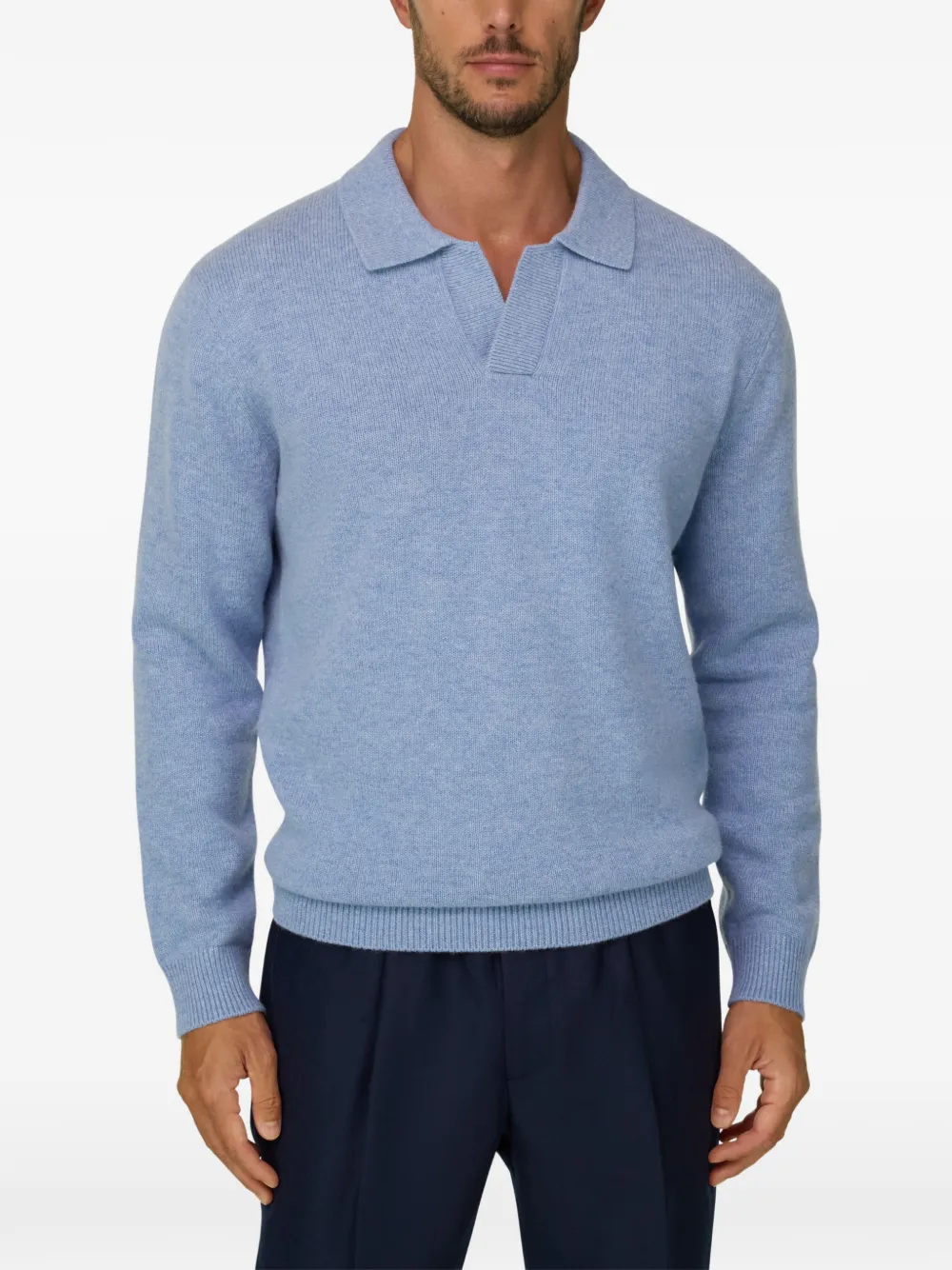 Boggi Milano knitted polo shirt in wool cashmere Blauw