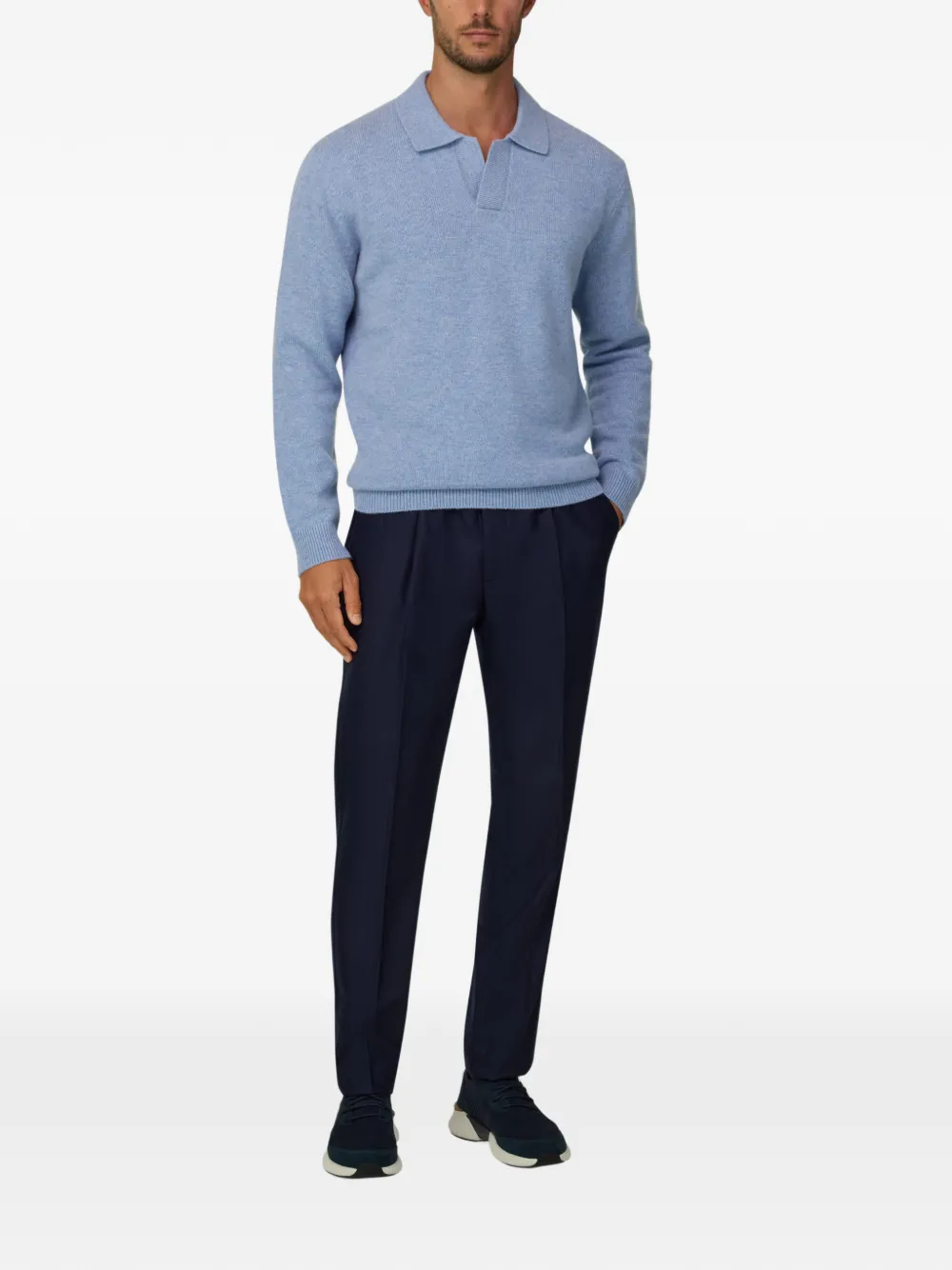 Boggi Milano knitted polo shirt in wool cashmere Blauw