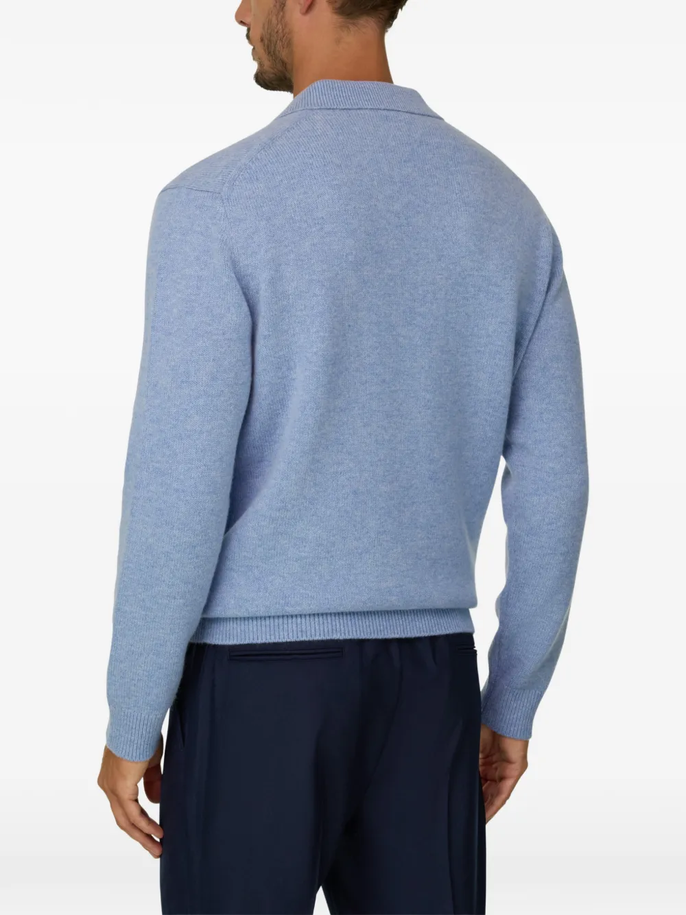 Boggi Milano knitted polo shirt in wool cashmere Blauw