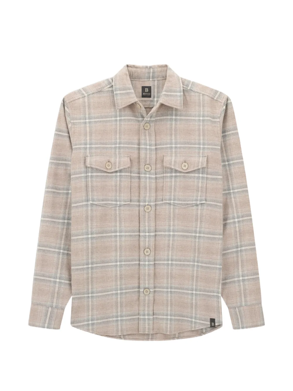 Boggi Milano overshirt checked cotton flannel - Nude