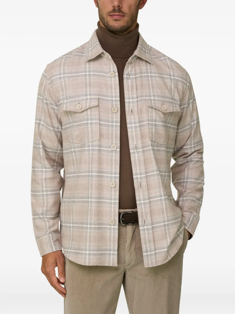 Boggi Milano overshirt checked cotton flannel Beige