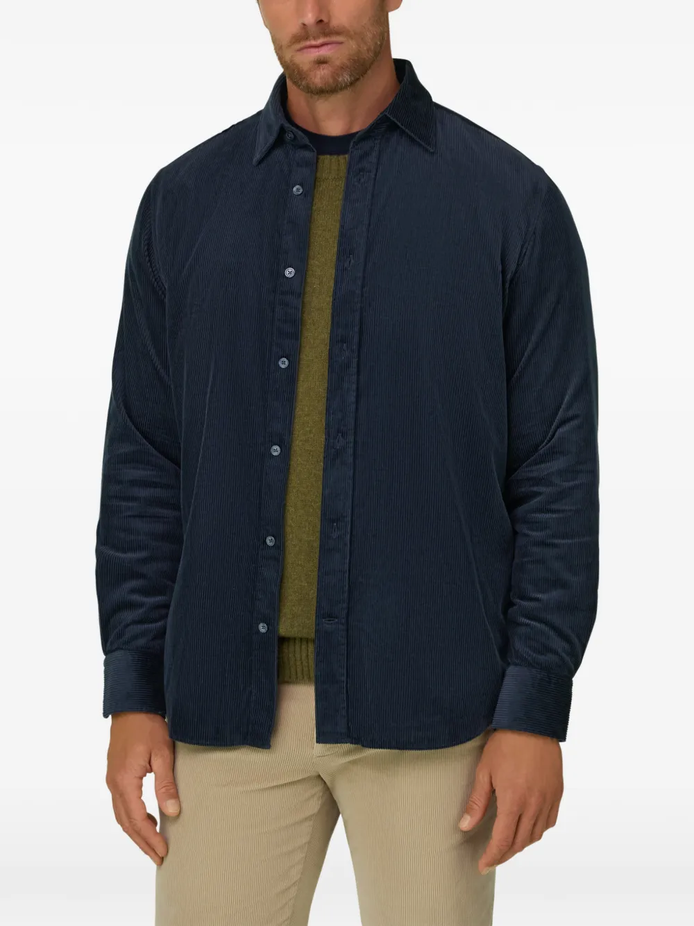 Boggi Milano shirt in cotton-blend corduroy regular-fit Blauw
