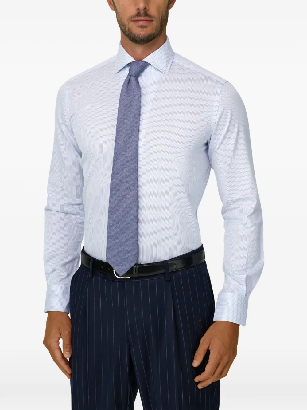 Boggi Milano striped cotton shirt regular fit Blauw