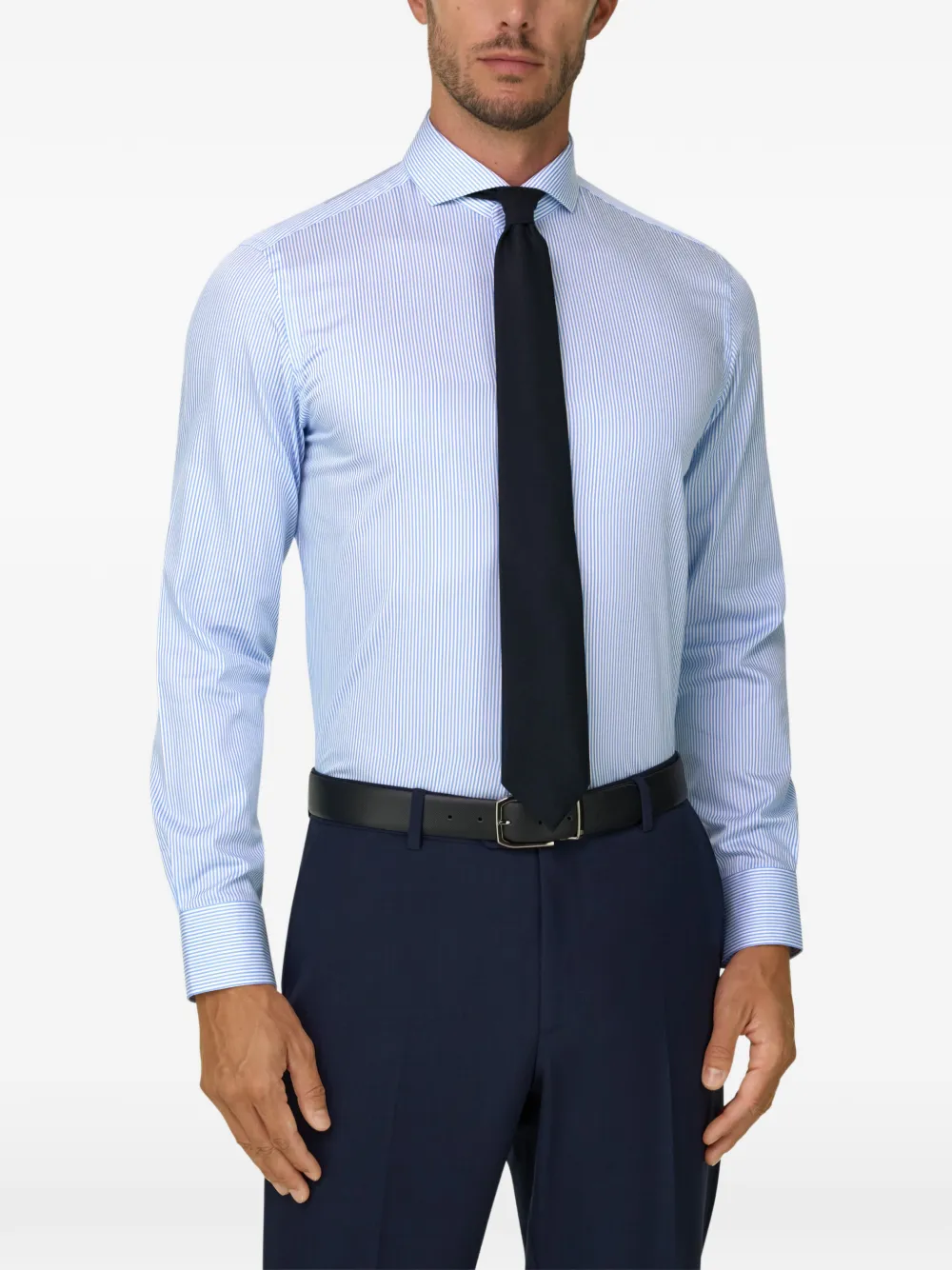 Boggi Milano striped cotton twill shirt slim fit Wit
