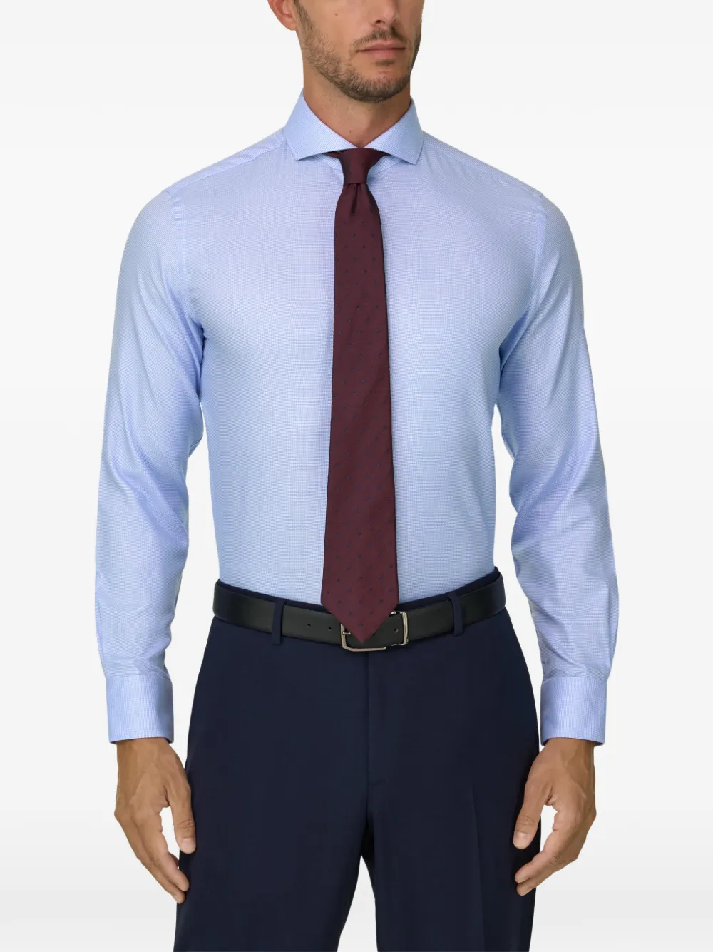 Boggi Milano shirt houndstooth cotton slim fit Blauw