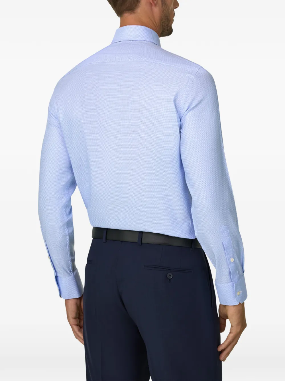 Boggi Milano shirt houndstooth cotton slim fit Blauw