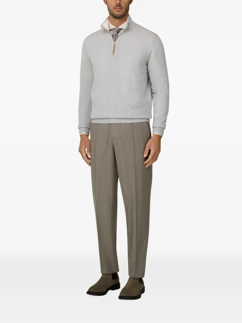 Boggi Milano quarter-zip jumper in cashmere Grijs