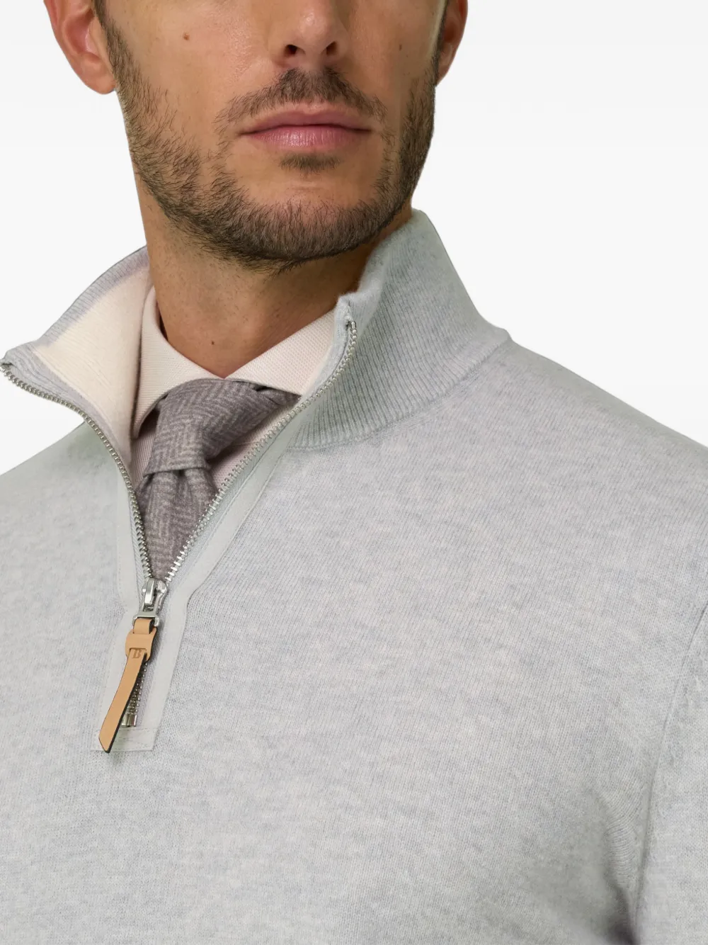 Boggi Milano quarter-zip jumper in cashmere Grijs