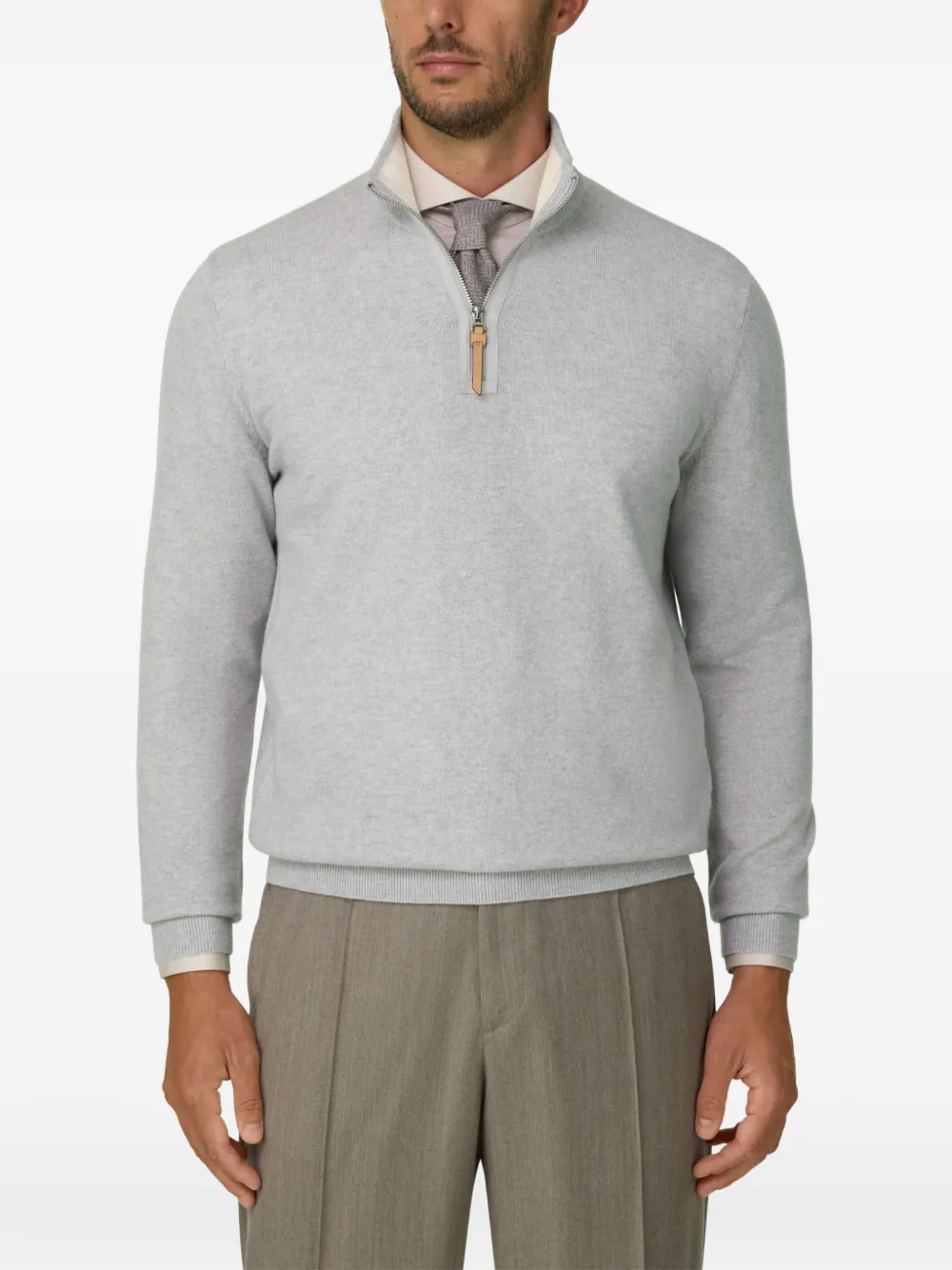 Boggi Milano quarter-zip jumper in cashmere Grijs